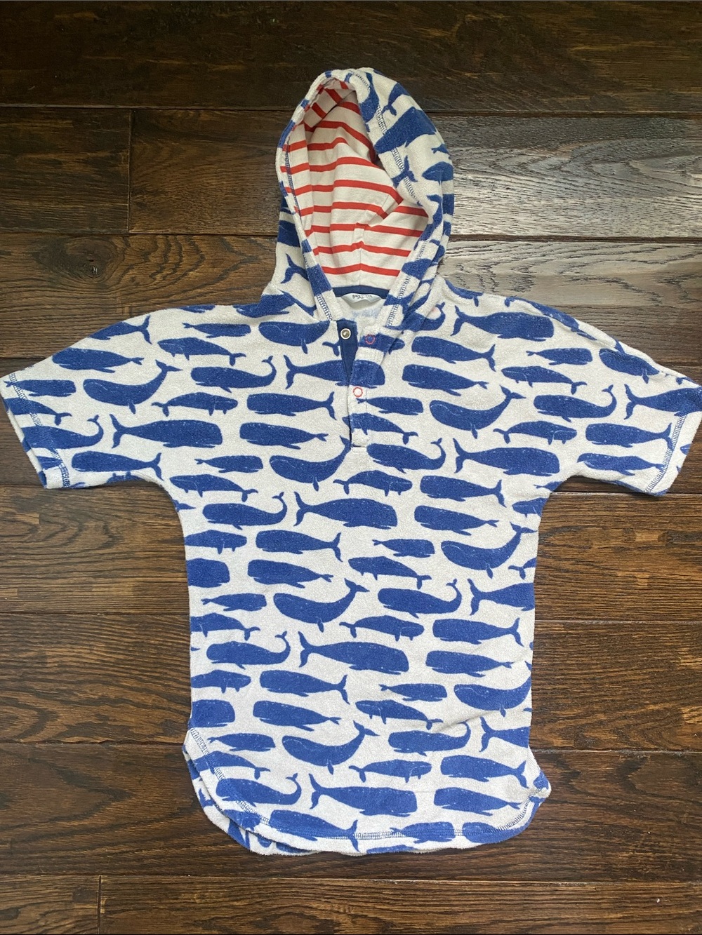 Baby Boden White Terry Coverup with Blue Whale Print